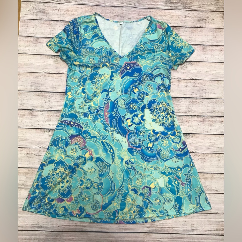 Vibrant Blue and Green Floral Mini Dress